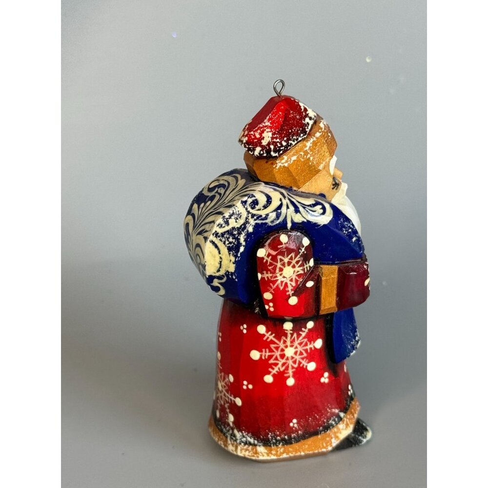 Mini Russian Ded Moroz Santa Ornament Hand Painted Wood Signed 3" - Picture 6 of 8